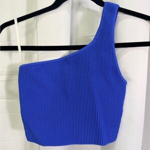 Babaton- Aritzia One-Shoulder Ribbed Crop Top - Royal Blue
